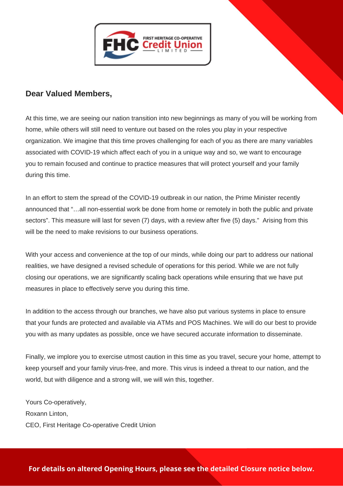 CEO Message to Members mar 2020